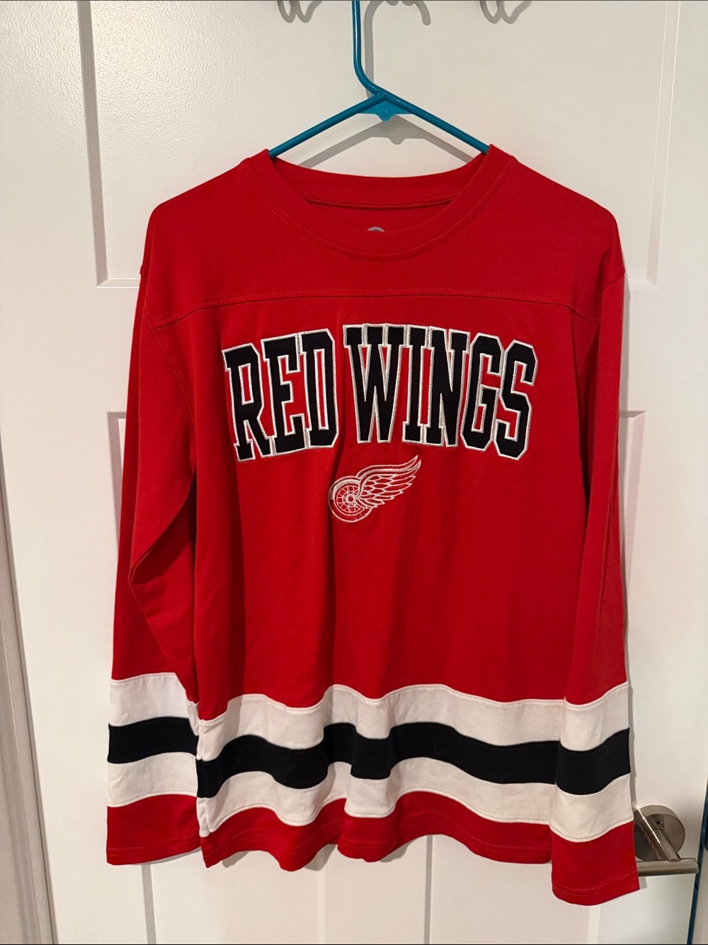 Detroit Red Wings Hockey Sweatshirt - Red with Black & White Stripes